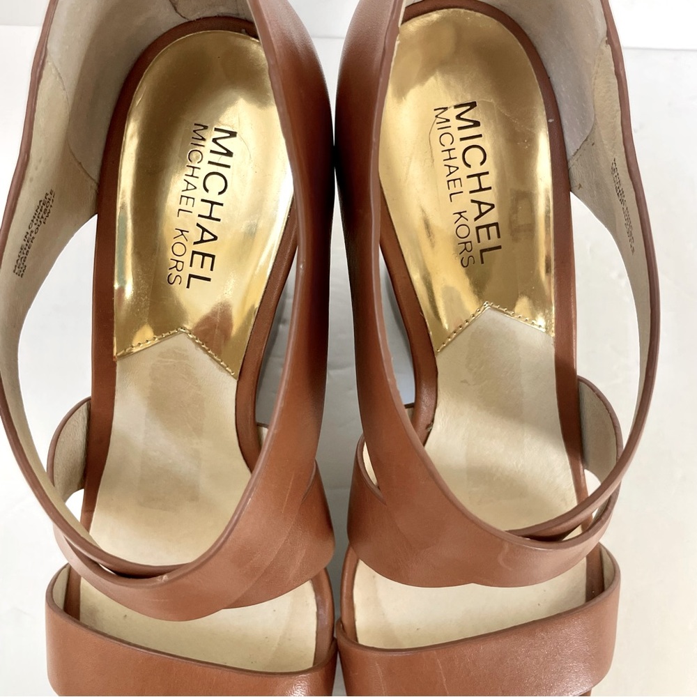 Michael Kors Elena Stacked Leather Wedge Size 8 - Picture 7 of 15